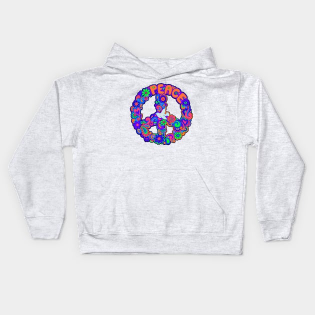 Blue Peace and Love Symbol Kids Hoodie by AlondraHanley